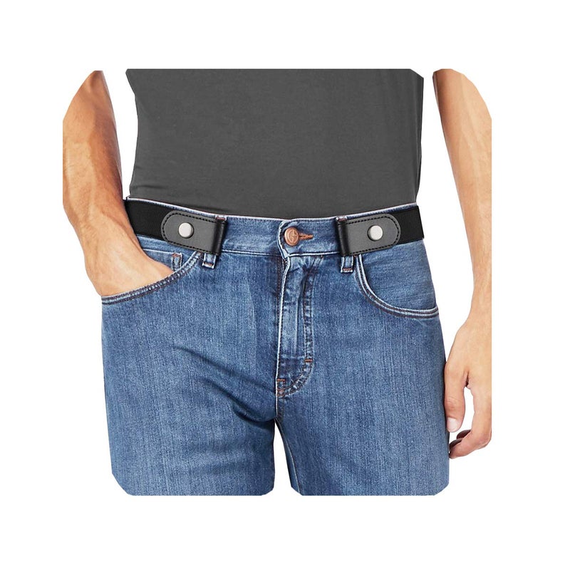 WHIPPY No Buckle Stretch No Show Belt for Men 1.38 inches Wide, Buckless Invisible Elastic Belt for Jeans Pants (Black, Small) - Image 1